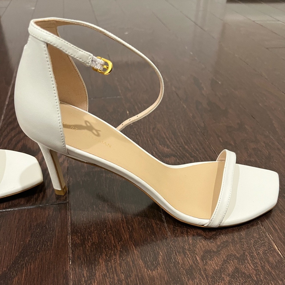 Stuart Weitzman White Ankle Strap Heels